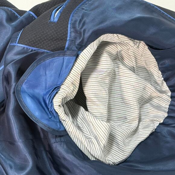 Massimo Dutti Navy Cotton Blazer 46R Elbow Patch Textured Sport Coat - Picture 7 of 9